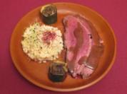 Straußensteak in Dattelsoße an Roter Bete und Zucchini - Rezept