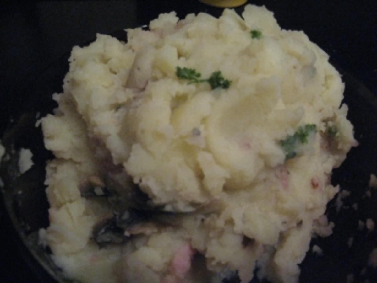 Kartoffelpüree mit Champignons und Speck - Rezept