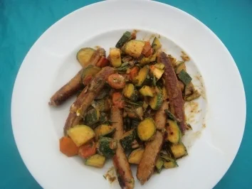 Mittagessen: Nürnberger Bratwurst auf mediterrane Art - Rezept