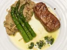 Kalbsrückenmedaillons mit Kartoffelpüree, Spargel und Limonensoße (Patrick Bach) - Rezept