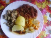 Kotelett-Kammscheiben-Champignons-Kartoffeln - Rezept