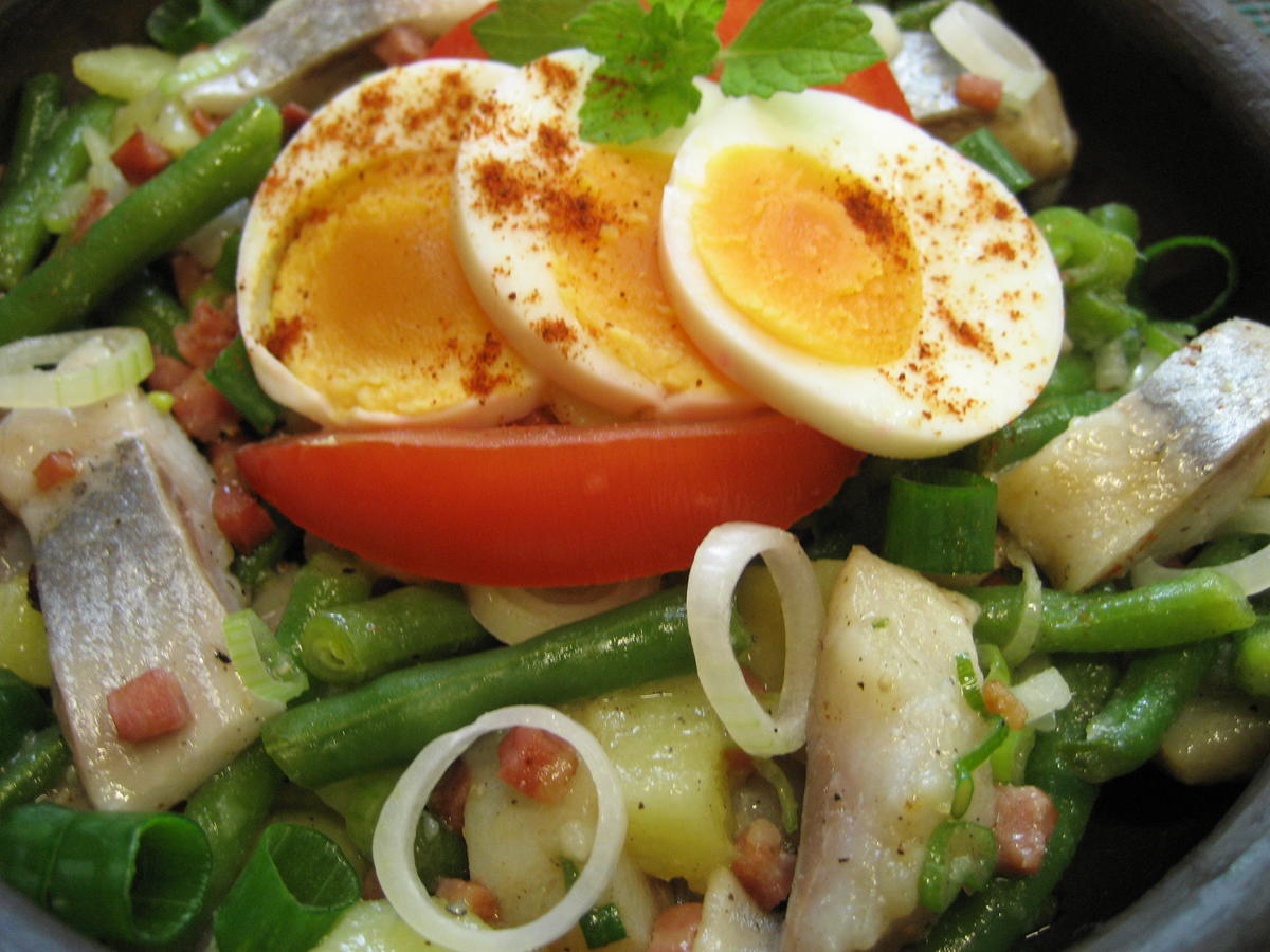 Matjes-Salat mit grünen Bohnen und Speck - Rezept - Bild Nr. 8373