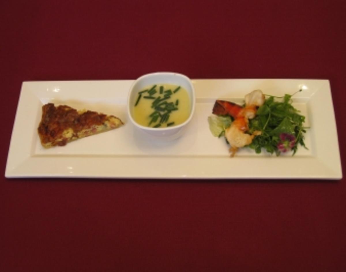 Bilder für Potage parisienne, Quiche Lorraine, Salade verte a l´huile de basilic - Rezept