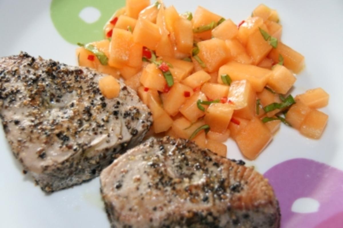 Thunfischsteak mit Melonen - Salsa - Rezept