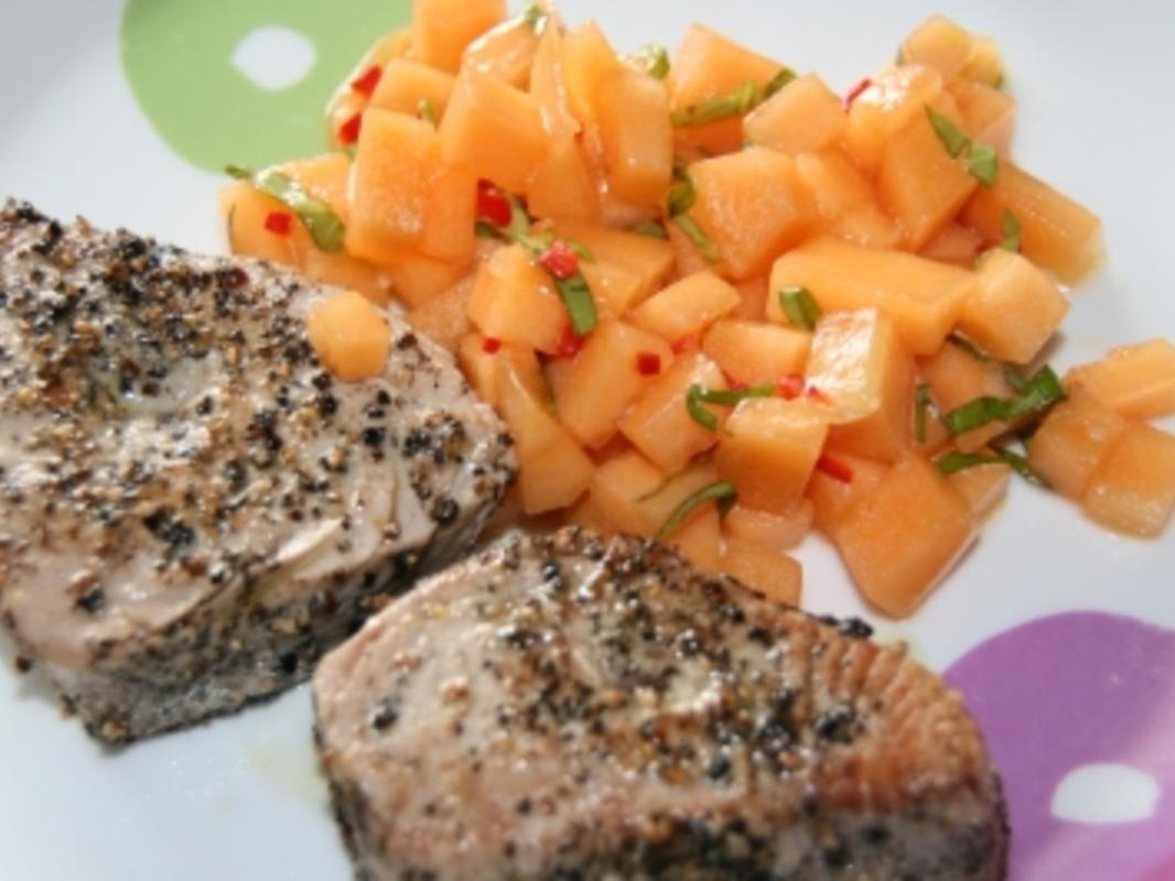 Thunfischsteak mit Melonen - Salsa - Rezept - kochbar.de