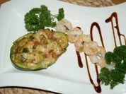 Rezept: überbackene Avocado mit Garnelenspieß überbackene Avocado mit Garnelenspieß - Rezept