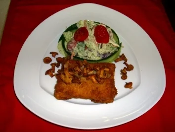 Panierter Pfannkuchen mit Pfifferlingen gefüllt - Rezept