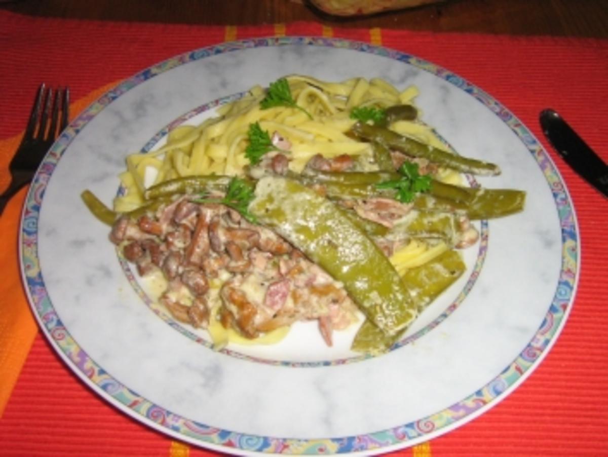 Bilder für Pfifferling-Bohnen-Gemüse an Tagliatelle - Rezept