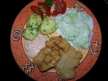 Rezept: Fisch - Seelachs im Bierteig mit Gurkensalat Fisch - Seelachs im Bierteig mit Gurkensalat - Rezept