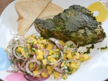 Koriander - Thunfischsteak mit Mango Salsa - Rezept