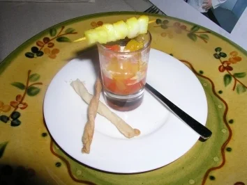 Paprika- Vinaigrette mit Sepia- Spießchen - Rezept