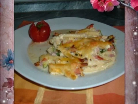 Gratin : Makkaroni-Schinken - Rezept