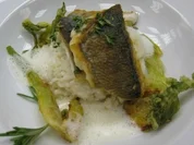 Gegrilltes Filet von der Dorade an Olivenrisotto mit Fenchel im Brickteig - Rezept