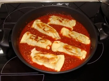 Rezept: Scharfe Maultaschen auf Château Linsen Scharfe Maultaschen auf Château Linsen - Rezept