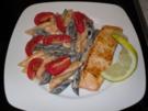 Lachsfilet mit Pasta im Krabbensößchen - Rezept