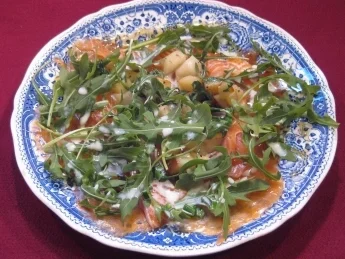 Lachs-Carpaccio, lauwarm - Rezept