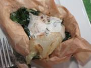 Petersfisch in Folie gegart mit Mangold und gebratener Krebspolenta a la Baudrexel - Rezept