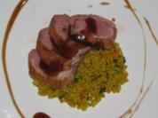 Teegeräucherte Entenbrust mit Hoisin Soße auf Graupenrisotto - Rezept