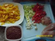Fleisch:  Hähnchenbrustcurry mit Gemüse und rotem Reis - Rezept