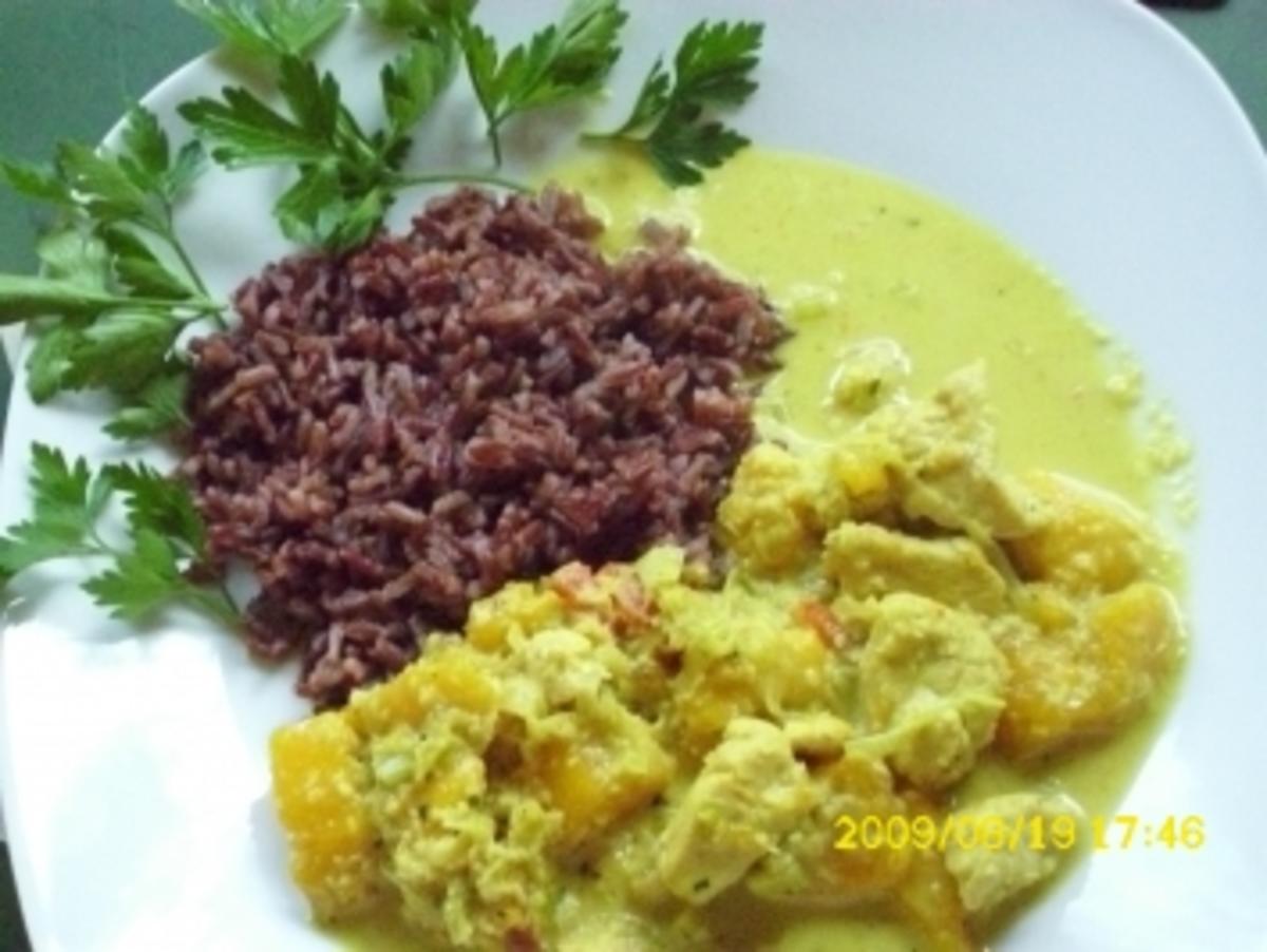Fleisch:  Hähnchenbrustcurry mit Gemüse und rotem Reis - Rezept - Bild Nr. 4