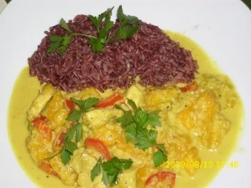 Fleisch:  Hähnchenbrustcurry mit Gemüse und rotem Reis - Rezept - Bild Nr. 5