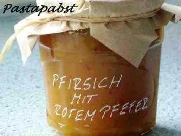 Rezept: Pfirsichkonfitüre mit rotem Pfeffer Pfirsichkonfitüre mit rotem Pfeffer - Rezept