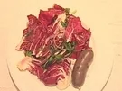 "Crudité avec boudin créoles" - Radicchio–Rucolasalat mit Blutwürstchen - Rezept