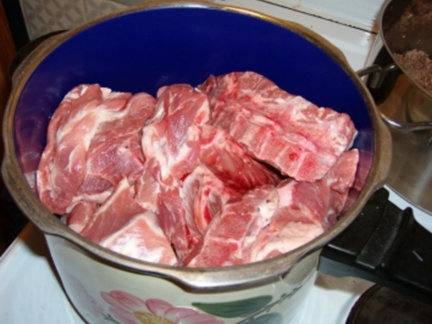 Suppe eingekocht, mit Schweinefleisch und Gemüse - einfach - 118 kcal/100g