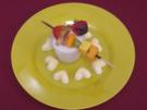 Orangenmousse mit Fruchtspießen und Kokoscreme - Rezept