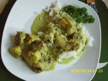 Rezept: Fleisch: Grünes Hühnercurry mit Banane und Basmatireis Fleisch: Grünes Hühnercurry mit Banane und Basmatireis - Rezept