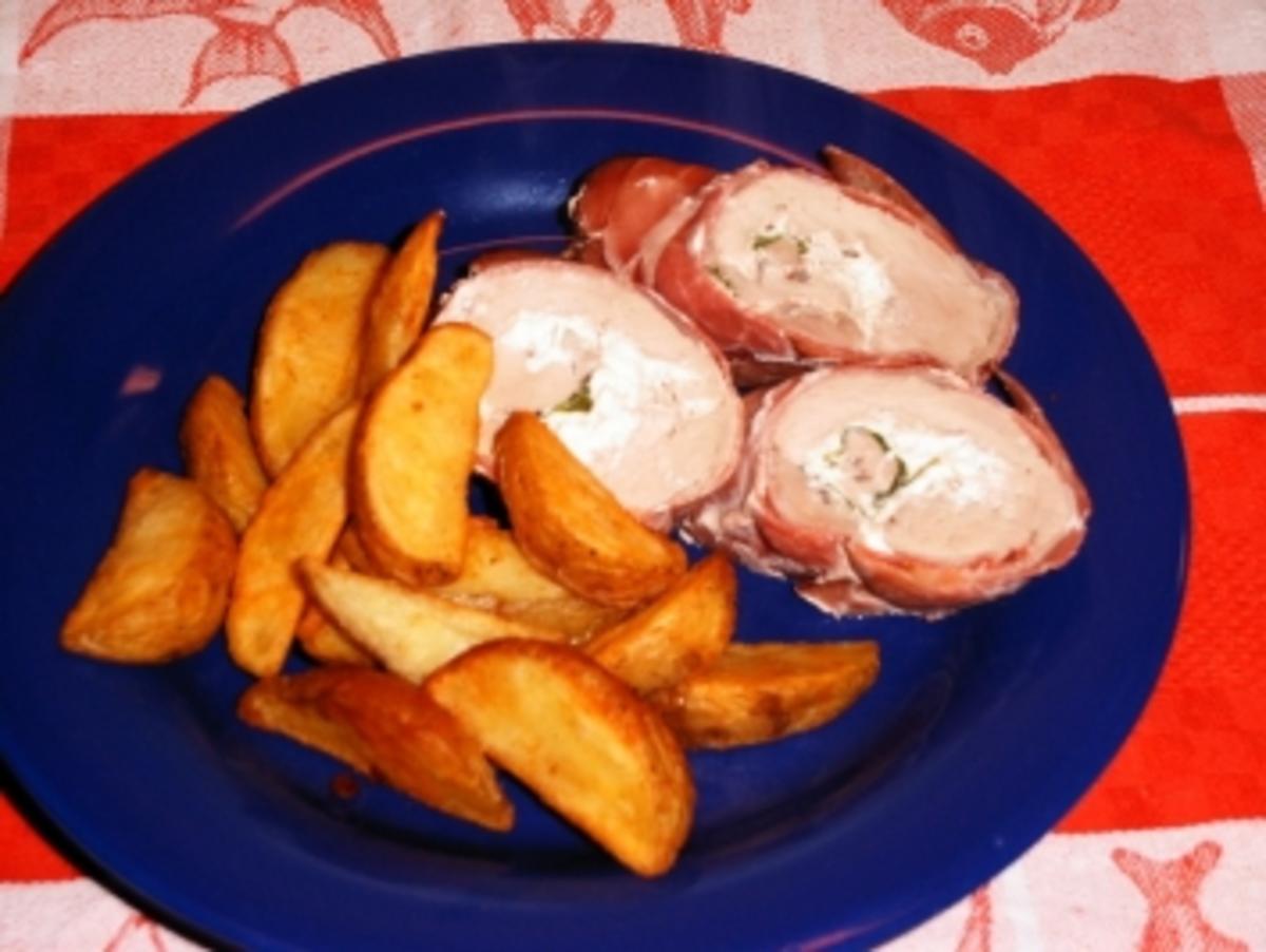 Gefülltes Schweinefilet mit Kartoffelspalten - Rezept - Bild Nr. 6