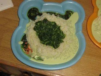 Rezept: Blattspinat in Käse-Sahne-Sauce mit Reis Blattspinat in Käse-Sahne-Sauce mit Reis - Rezept