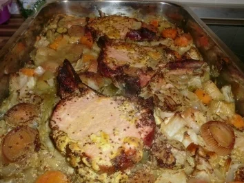 Kasselerkotelett mit Senfkruste auf Weißweingemüse - Rezept - Bild Nr. 2