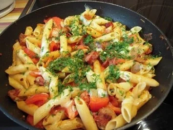 Rezept: Nudelpfanne (Resteverwertung) Nudelpfanne (Resteverwertung) - Rezept