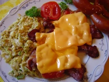 Rezept: "Flachland-Tiroler"-Schnitzel mit Chinakohl, Bacon. Käse und Tomate... Bild Nr. 2 "Flachland-Tiroler"-Schnitzel mit Chinakohl, Bacon. Käse und Tomate... - Rezept - Bild Nr. 2