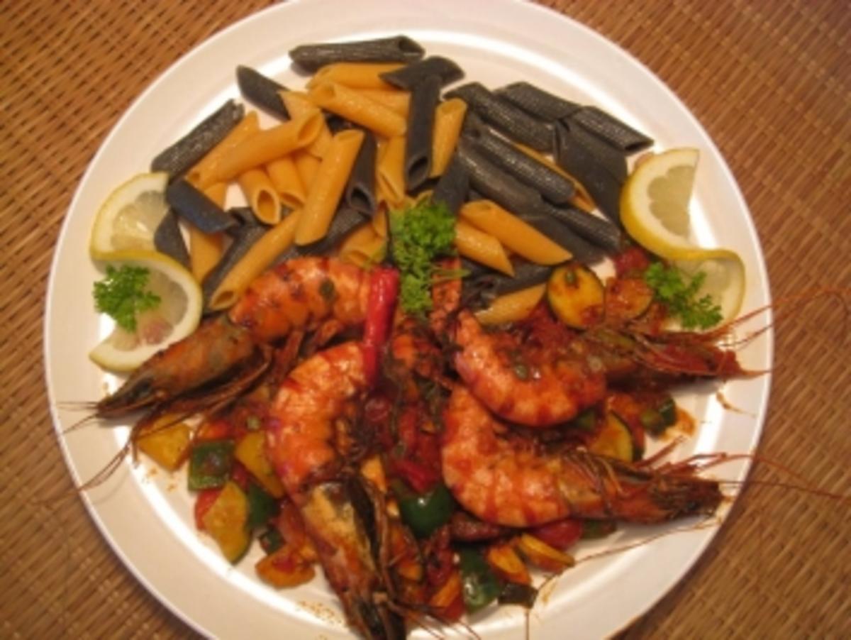 Gambas mit mediteranen Gemüse & zweierlei  Pasta - Rezept - Bild Nr. 6