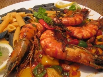 Gambas mit mediteranen Gemüse & zweierlei  Pasta - Rezept - Bild Nr. 7