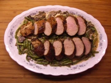 Schweinefilet mit Bohnen in Basilikumsahne - Rezept