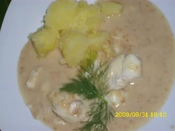 Fisch:  Schellfisch in Weißwein-Senfsoße - Rezept