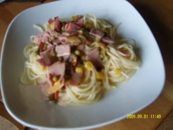 Spaghetti mit Schinken-Gemüse-Soße - Rezept