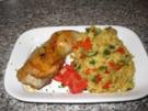 Hähnchenkeulen mit Curry-Paprika-Reis... - Rezept