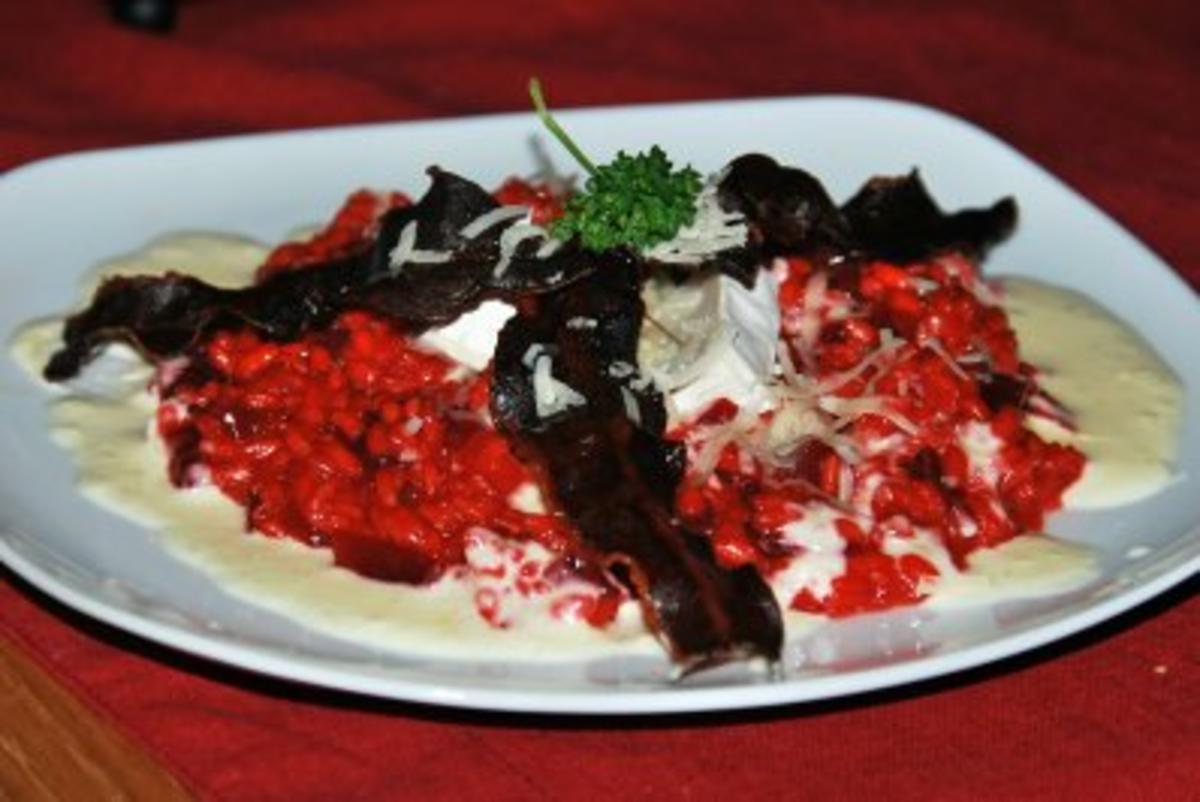 Rote Beete Risotto mit Camembertsauce und Speck - Rezept - Bild Nr. 5