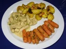 Rezept: Putengeschnetzeltes mit Kartoffelchen und Babykarotten Putengeschnetzeltes mit Kartoffelchen und Babykarotten - Rezept