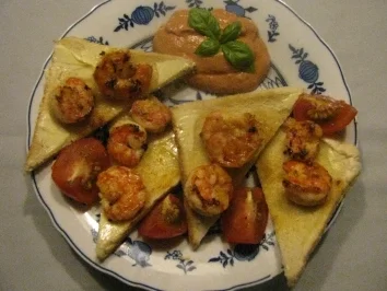 Rezept: Garnelen auf Toast mit Coctailsosse Garnelen auf Toast mit Coctailsosse - Rezept