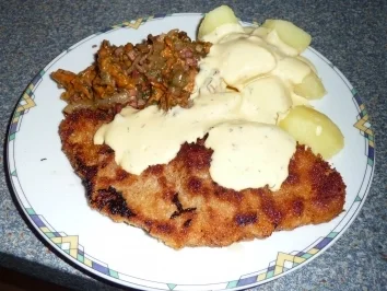 Rezept: Schnitzel mit Pfifferlinge,Salzkartoffeln und Sauce Hollandaise Bild Nr. 9 Schnitzel mit Pfifferlinge,Salzkartoffeln und Sauce Hollandaise - Rezept - Bild Nr. 9