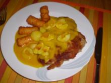  Schnitzel in Curry - Sahne - Soße mit Litschi - Rezept