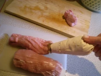 gefülltes Schweine Filet an Champagner Sauce mit Trüffel Kartoffel & grünen Schoten - Rezept - Bild Nr. 8