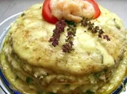 Rezept: Schnelle Pfannkuchentorte mit Tunfisch, Krabben, Blue Cheese und Rucola Schnelle Pfannkuchentorte mit Tunfisch, Krabben, Blue Cheese und Rucola - Rezept