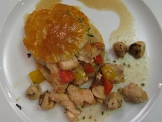 Putengeschnetzeltes in Sherrysoße mit Paprika und Champignons in der Pastete - Rezept