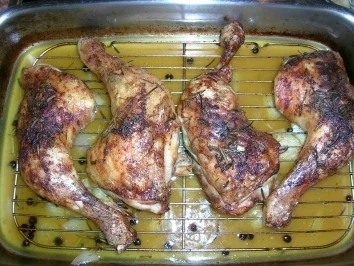 Stramme Hähnchenschenkel mit Rosmarin, Pfirsichen, Austernpilzen und WinzersektSekt - einfach göttlich im Geschmack - Rezept - Bild Nr. 6